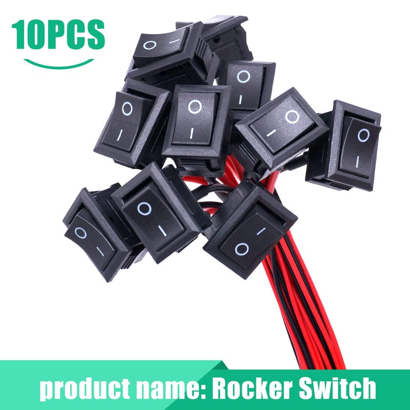 Twidec/10Pcs Rocker Switch AC 6A/250V 10A/125V SPST 2 Pins 2 Position ON/Off Car Boat Square Black Rocker Switch Toggle with Pre-soldered Wires KCD1-X-F - Image 3
